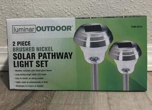 Luminar Outdoor 2-Piece Brushed Nickel Solar Pathway Light Set Item 60755